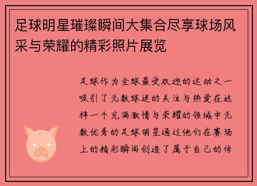 足球明星璀璨瞬间大集合尽享球场风采与荣耀的精彩照片展览